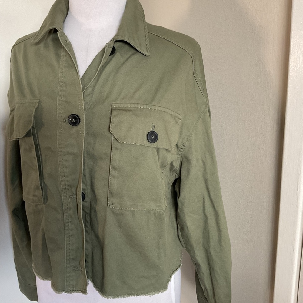 RACHEL Rachel Roy Raw Hem Utility Jacket in Olive Size Medium 100% Cotton - Picture 4 of 6